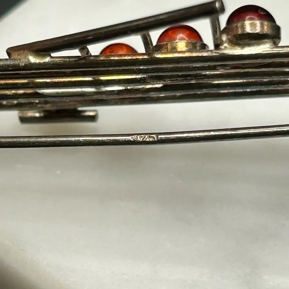 925 Sterling Silver Red Stone Musical Staff brooch Pin #G014